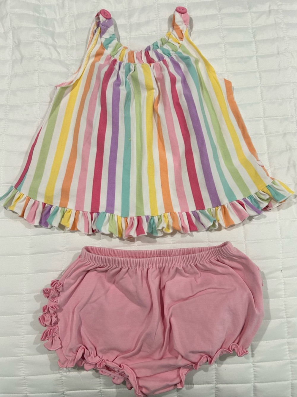 Ruffle Butts Multicolor Rainbow Stripe Dress — Pink, Purple, Yellow, Green, Blue